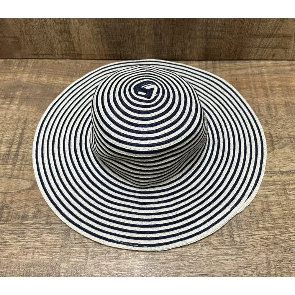 Navy & White Striped Paper straw sun hat By CVS Pharmacy one size fits most
